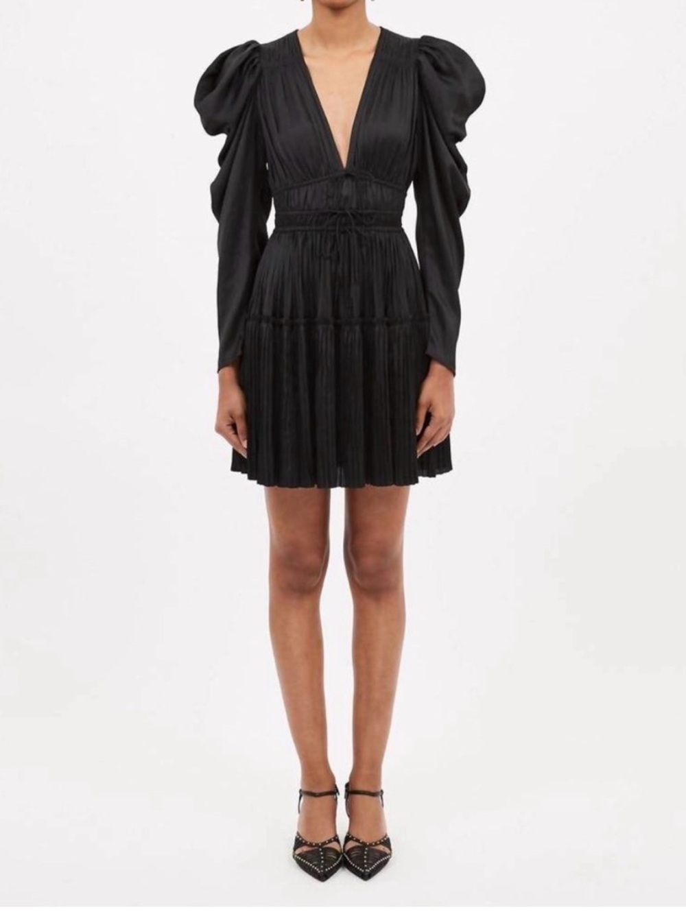 Ulla Johnson Lu Dress Women’s Size 00‎ Puff Sleeve Pleated Noir Black NWT